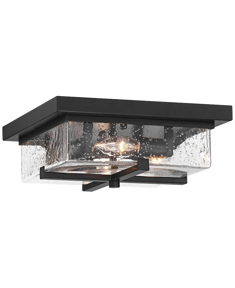 Franklin Iron Works Grambling 11 3/4" Farmhouse Flush-Mount Ceiling Light Fixture Kitchen Foyer 4-Light Rustic Black Finish