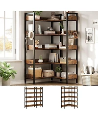 gaomon Corner Bookshelf, 5 Tier Convertible Corner Book Shelf, Modern Industrial Bookcase, L Shaped Storage Display Shelf for Home Office, Living Room