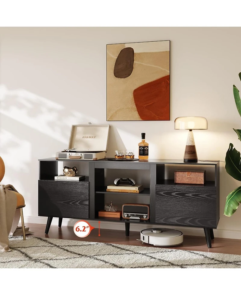 Wlive Mid-Century Modern Tv Stand for 65" Console Cabinet Open Shelves Entertainment Center Living Room and Bedroom