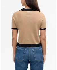 Ellen Tracy Women's Polo Sweater with Contrast Tipping