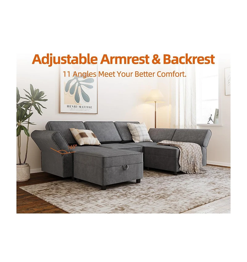 gaomon 87.4" Chenille Reversible Sectional Sofa, 5-Seater Modular Sectional Sofa, Comfy Sectional Sleeper Sofa Couch with Chaise, U-Shape Modular Couc