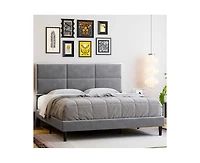 gaomon King Size Velvet Bed Frame with Headboard, Modern Upholstered Platform Bed, Mirror Stainless Steel Decoration, Wooden Slats Support, No Box Spr