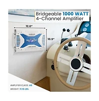 Pyle 4-Channel Marine Bluetooth Amplifier - 1000 Watt Bridgeable