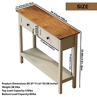 Farmhouse Style Console Table with 2 Drawer and Bottom Storage Shelf for Entryway, Rustic Side Table with Storage Drawer and Shelf