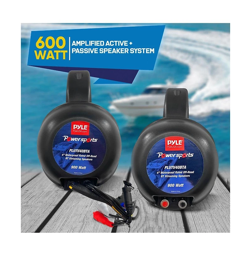 Pyle 4” Waterproof Off-Road Bluetooth Streaming Speakers, Amplified, 900W