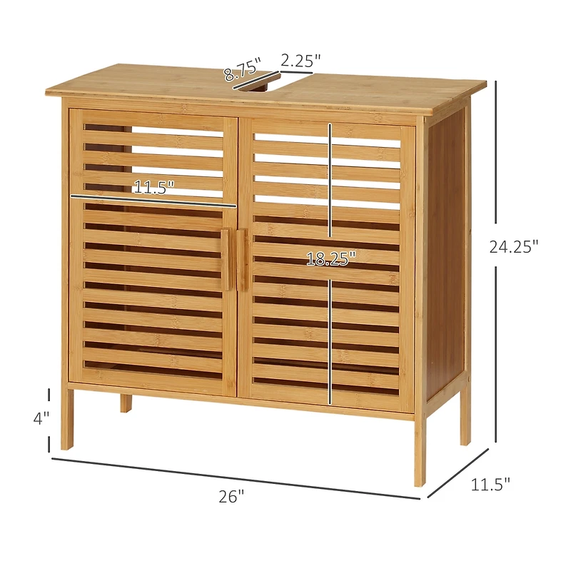 Kleankin Bamboo Under Sink Cabinet Bathroom Organizer