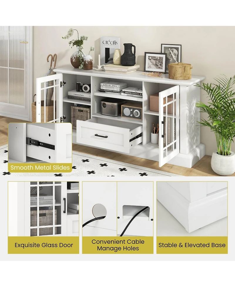 Gymax Farmhouse Tv Stand for TVs up to 70'' Media Center w/Glass Doors Cubbies & Drawer