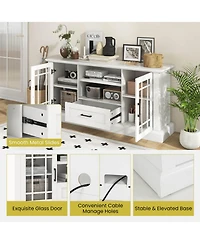 Gymax Farmhouse Tv Stand for TVs up to 70'' Media Center w/Glass Doors Cubbies & Drawer