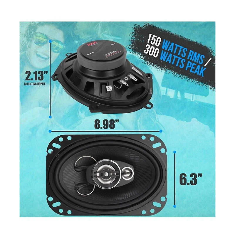 Pyle 5'' x 7'' Three-Way Triaxial Car Speakers, 300W, Black (Pair)