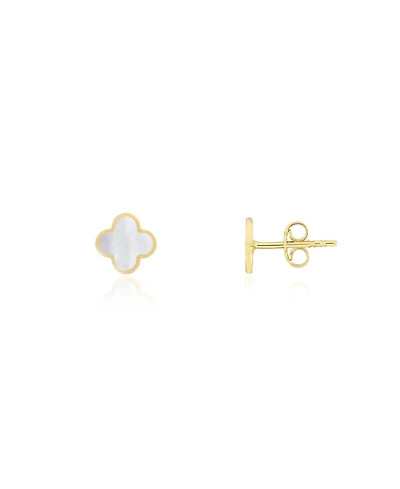 The Lovery Mini Mother of Pearl Clover Stud Earrings 14K Gold