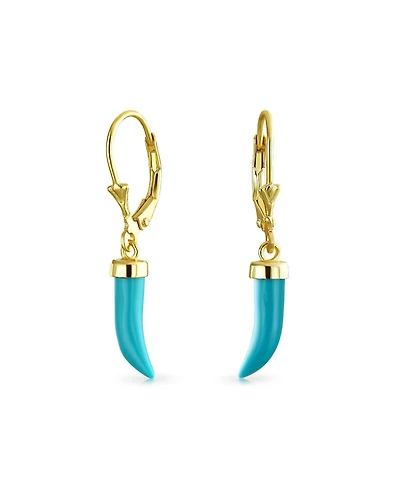Bling Jewelry Italian Cornicello Chili Pepper Dangle Synthetic Turquoise Earrings Gold Plated Silver