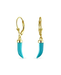 Bling Jewelry Italian Cornicello Chili Pepper Dangle Synthetic Turquoise Earrings Gold Plated Silver