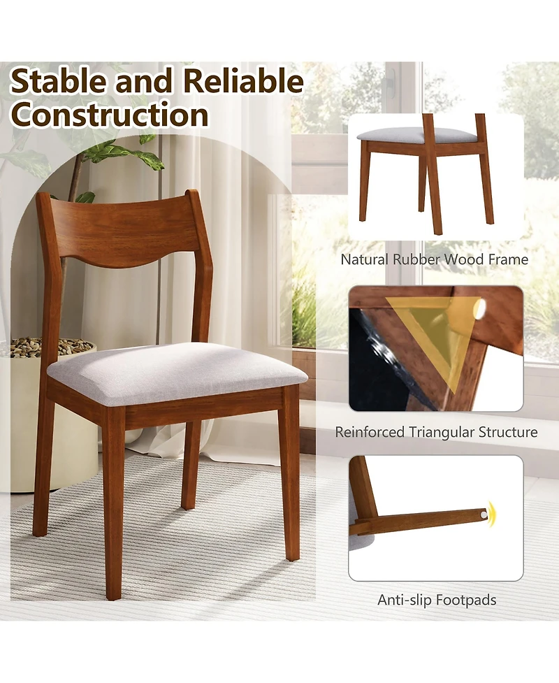 Gymax Wooden Dining Chair Set of w/ Rubber Wood Frame Wide Padded Seat