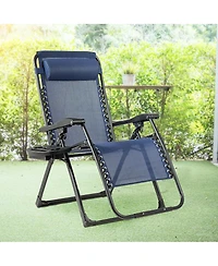 Gymax Folding Zero Gravity Lounge Chair Recliner w/ Cup Holder Tray Pillow