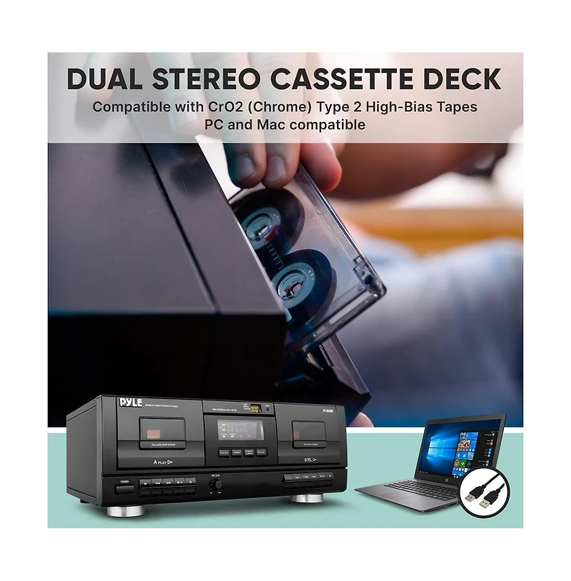 Pyle Dual Stereo Cassette Deck with Usb to MP3 Converter
