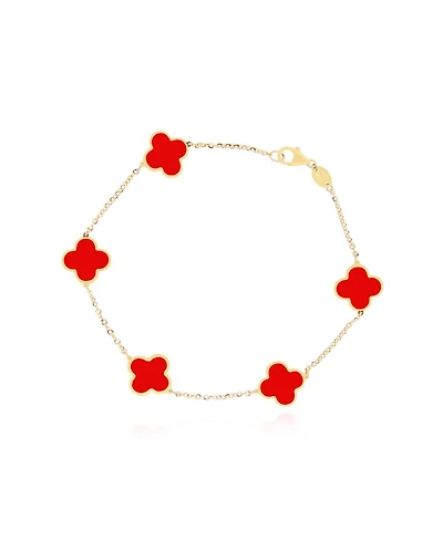 The Lovery Small Coral Clover Bracelet 14K Gold