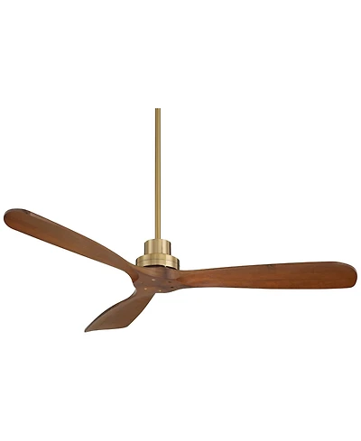 Casa Vieja 52" Delta Modern Indoor Ceiling Fan 3 Blade Remote Control Soft Brass Finish Walnut Finish Blades Bedroom Dc Motor