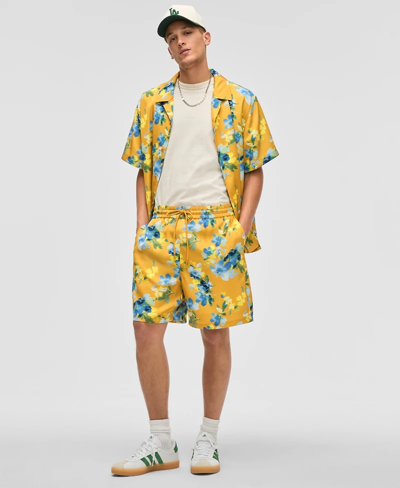 Mode of One Men's Blurred Floral Relaxed-Fit 6-1/2" Shiny Twill Shorts, Exclusively at Macy's