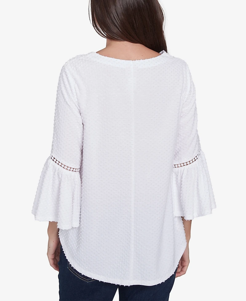Ruby Rd. Petite Swiss Dot Solid Flounce Sleeve Top