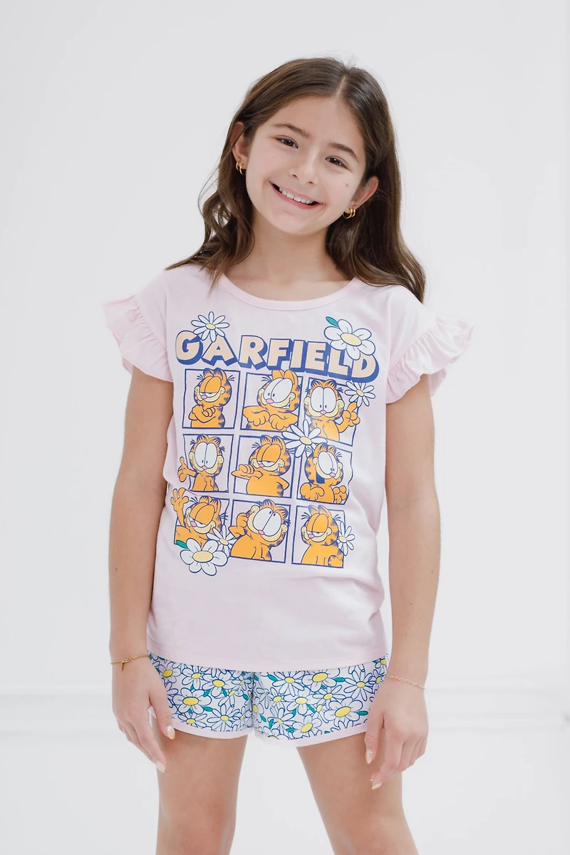 Garfield Girls T-Shirt and French Terry Dolphin Shorts Outfit Set