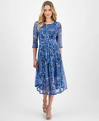 Robbie Bee Womens Tie Front Crewneck Midi Dress