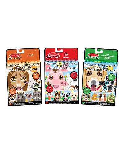 Melissa and Doug Make-a-Face Reusable Sticker Pad Bundle - Safari, Farm and Pet Sticker Activity Pads, Pack of 3