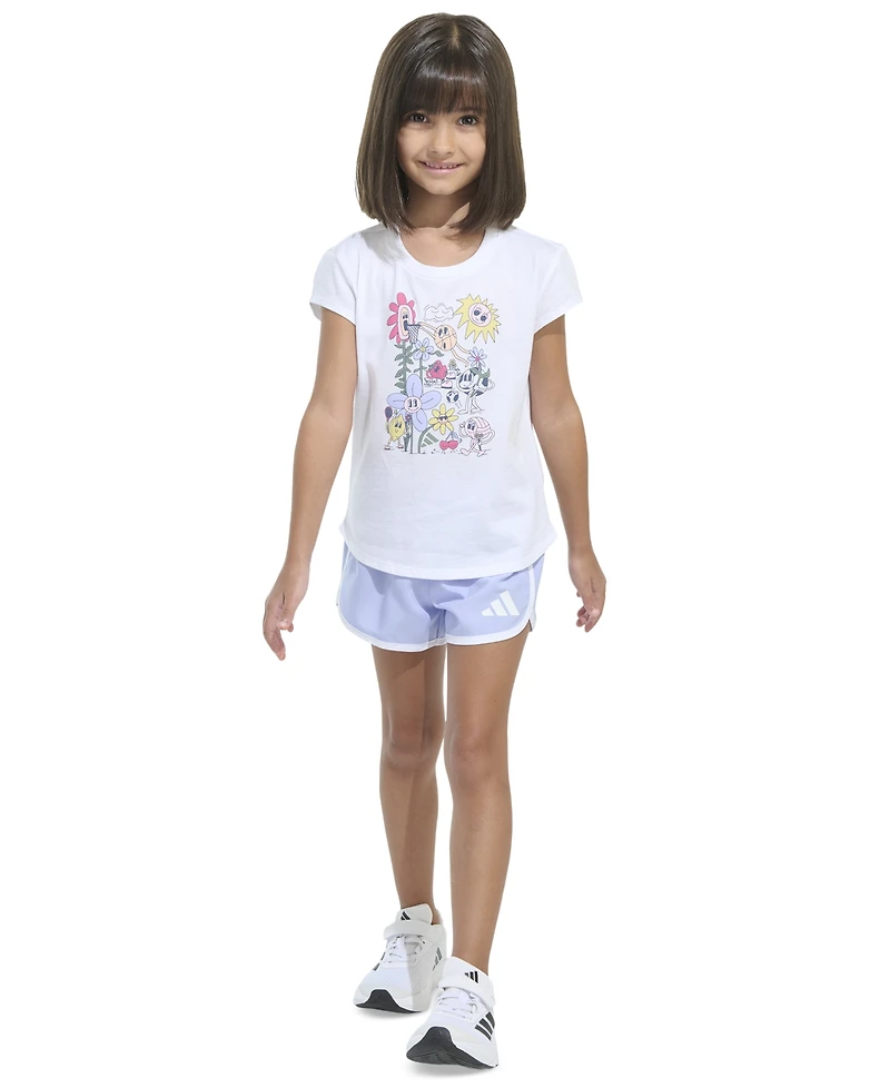 adidas Toddler & Little Girls Cap-Sleeve T-Shirt & Woven Shorts, 2 Piece Set