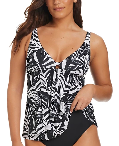 Beyond Control Women's Sharp Observation Printed Cascading-Front Tankini