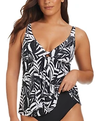 Beyond Control Women's Sharp Observation Printed Cascading-Front Tankini