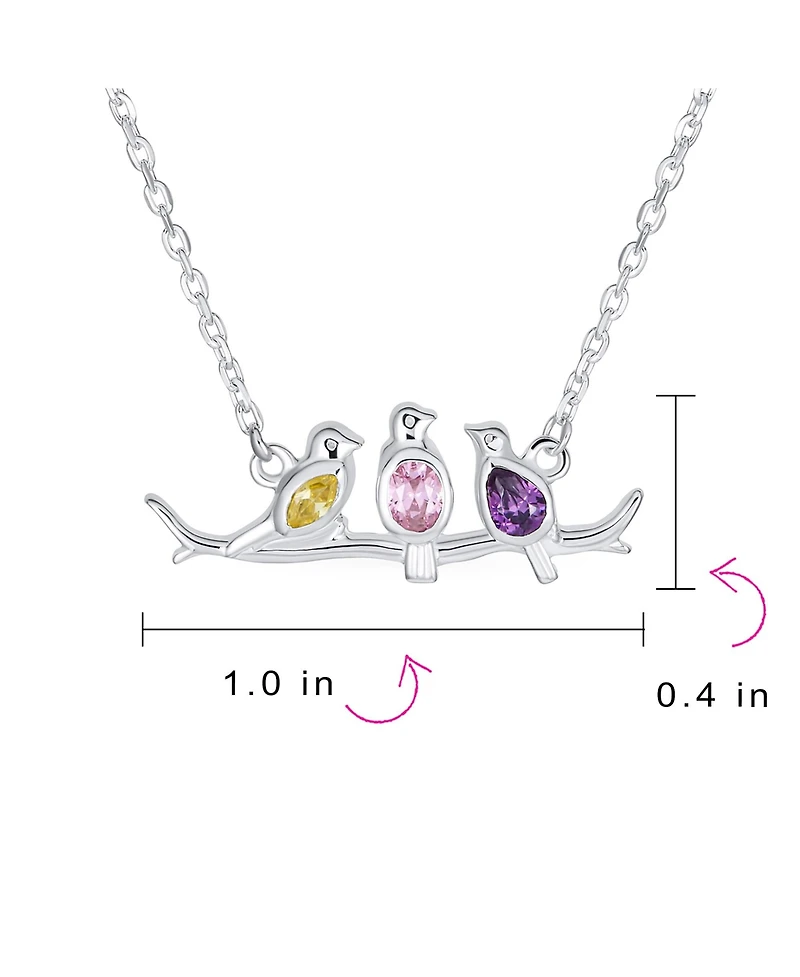 Bling Jewelry Inspirational Cz Accented Pendant Necklace with Three Birds on a Branch Sterling Silver