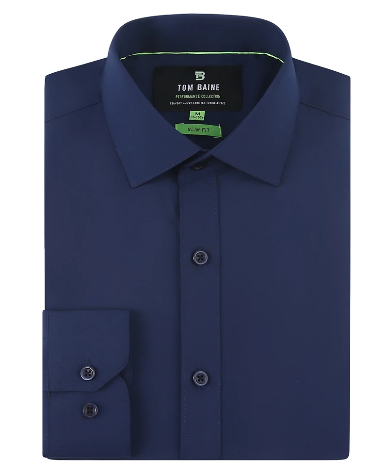 Tom Baine Men Slim Fit Four Way Stretch Solid Dress Shirt