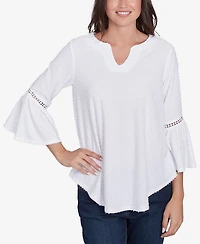 Ruby Rd. Petite Swiss Dot Solid Flounce Sleeve Top