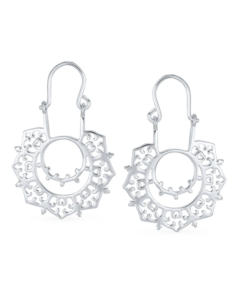 Bling Jewelry Boho Retro Filigree Mandala Dangle Earrings Sterling Silver Hoop Design