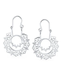 Bling Jewelry Boho Retro Filigree Mandala Dangle Earrings Sterling Silver Hoop Design