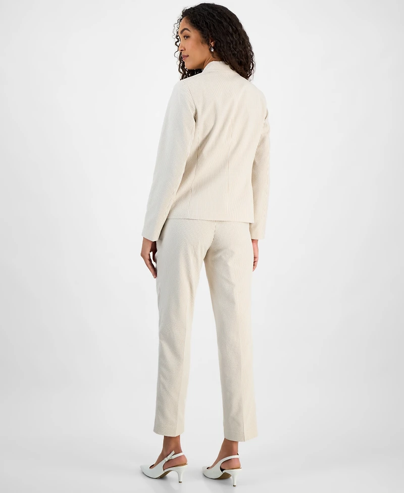 Le Suit Women's Seersucker Two-Button Notch-Collar & Mid-Rise Slim Pants Set, Regular & Petite