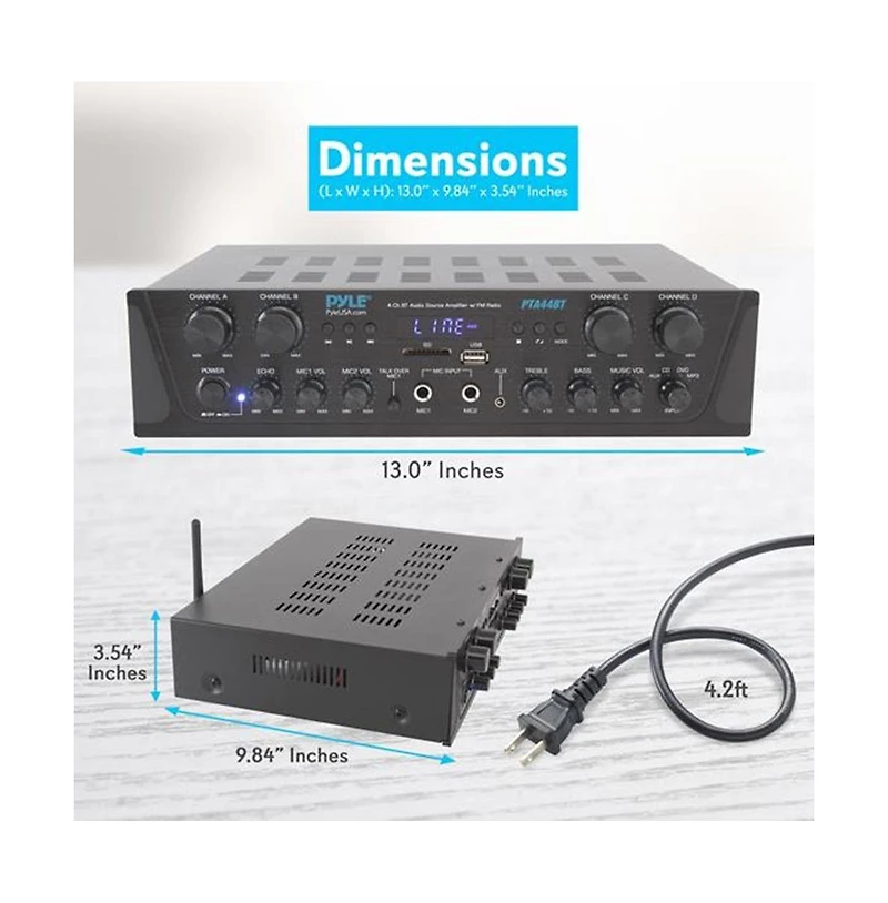 Pyle Bluetooth Home Audio Amplifier, 4-Ch. Audio Source Stereo Receiver System with Fm Radio, MP3/Usb/Sd/Aux Playback (500W Max)