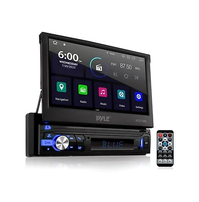 Pyle Single Din Car Stereo Receiver, 7 Motorized Touchscreen, Bluetooth, 320W