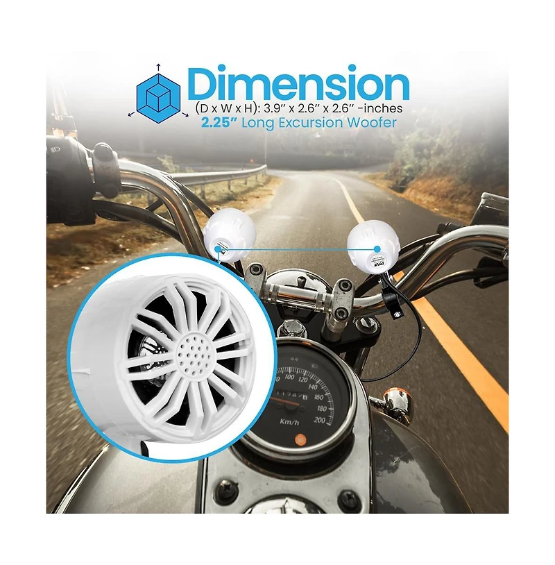 Pyle 2.25 Waterproof Motorcycle Box Speakers, Compact Off-Road System, White