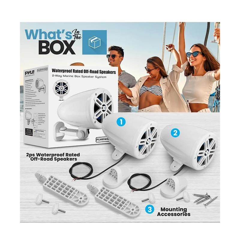 Pyle 5.25 Waterproof Marine Box Speakers, 180W, 2-Way Off-Road System (White)