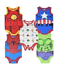 Avengers Baby Boys Marvel Spider-Man Iron Man Captain America 5 Pack Bodysuits Newborn to