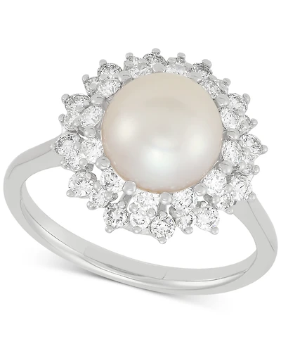 Grown With Love Cultured Freshwater Pearl (8mm) & Lab Grown Diamond (3/4 ct. t.w.) Statement Ring in 14k White Gold