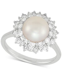 Grown With Love Cultured Freshwater Pearl (8mm) & Lab Grown Diamond (3/4 ct. t.w.) Statement Ring in 14k White Gold