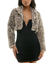 Bcx Juniors' Faux-Fur Notch-Collar Long-Sleeve Shrug
