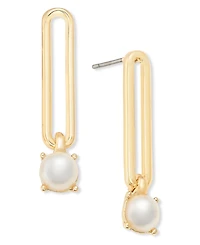 On 34th Gold-Tone Link & Imitation Pearl Linear Drop Earrings, Exclusively at Macy's