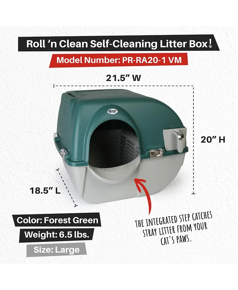 Omega Paw VMRA20-1-pr Premium Roll 'N Clean Self Cleaning Litter Box, Lg, Green