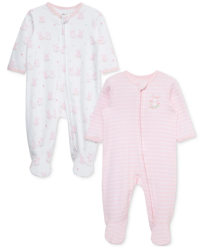 Little Me Baby Girls 2-Pk. Cuddly Cotton Footed Coveralls