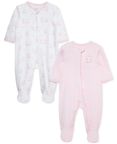 Little Me Baby Girls 2-Pk. Cuddly Cotton Footed Coveralls