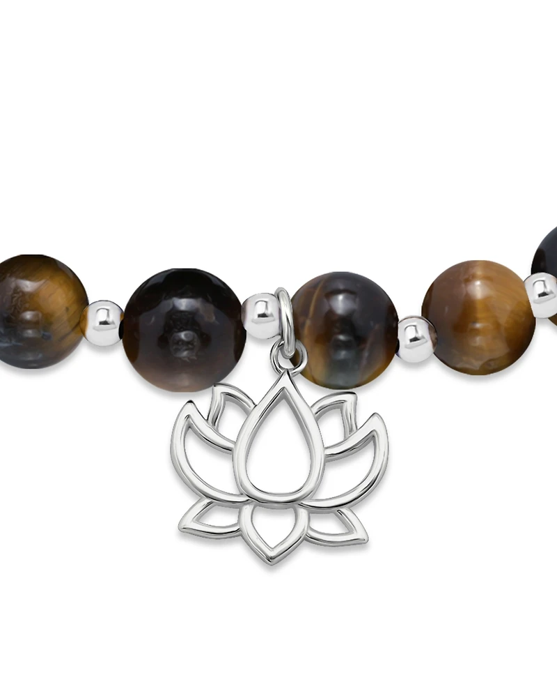 Macy's Silver-Plated Beaded Lotus Charm Stretch Bracelet