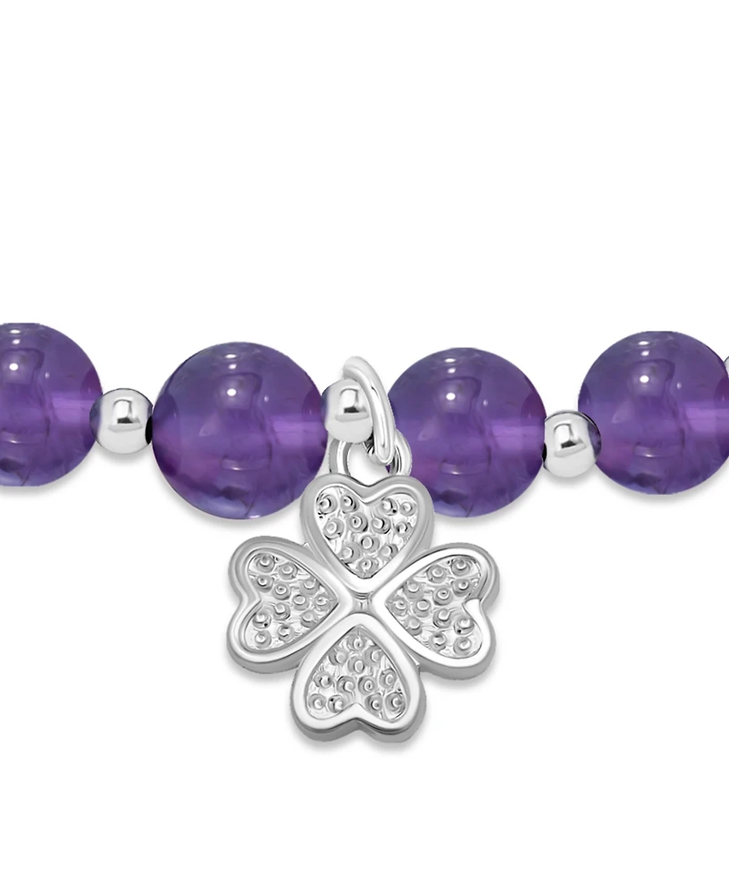 Macy's Silver-Plated Beaded Clover Charm Stretch Bracelet