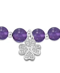 Macy's Silver-Plated Beaded Clover Charm Stretch Bracelet